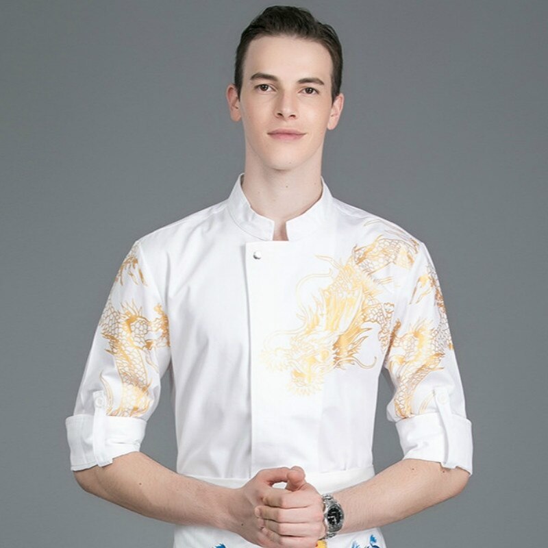 Chef-kok Jas Jas Korte Mouw Draak Patroon Kitchencook Kleding Restaurant Uniform Baker Dragen: Bruin / M