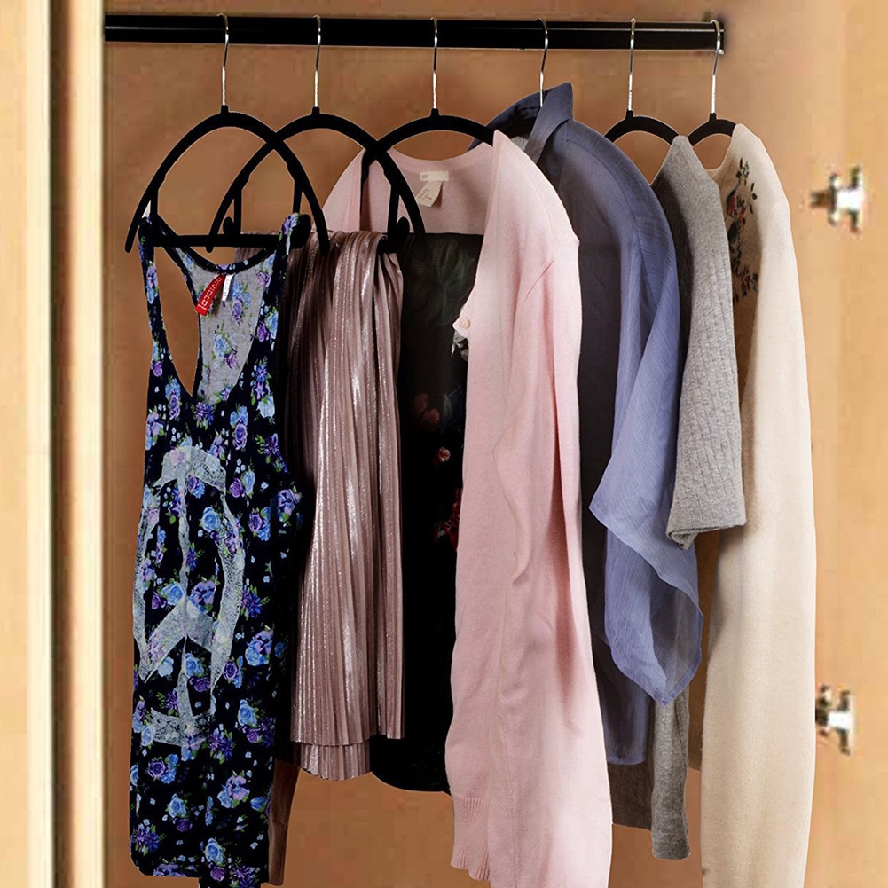 10pcs Home Durable Clothes Rack Ergonomic Pile Coating Non Slip Arched Hangers Swivel Hook Anti Slip Multifunction Space Saving