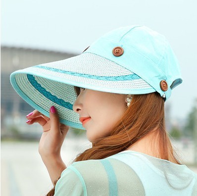 Zonnehoed Dames Brede Rand Stro Vrouwen Wide Brim Grote Floppy Zomer Strand Een Zonnehoed Strooien Hoed Knop Cap zomer Hoeden Voor Vrouwen: Sky Blue