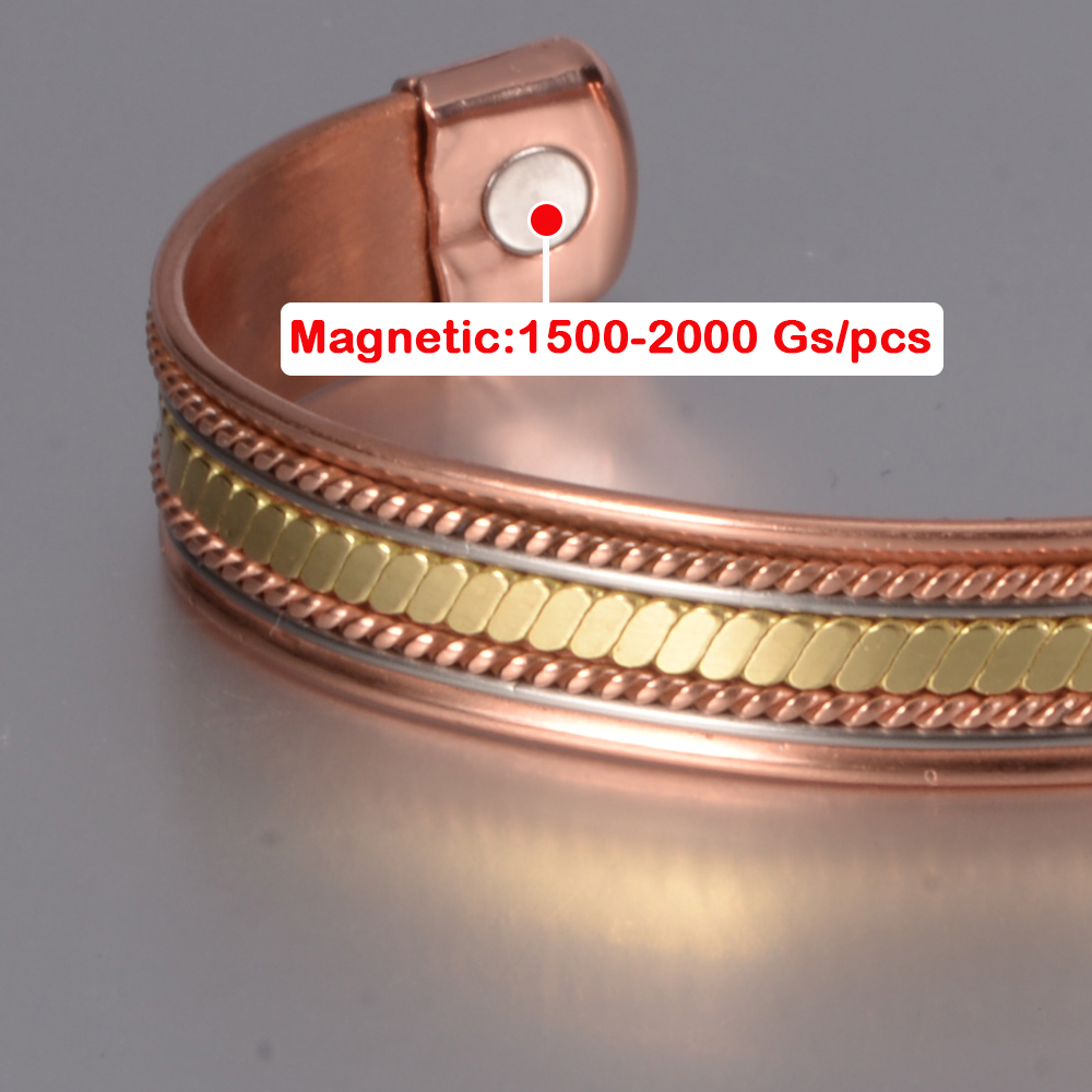 Vinterly Twisted Puur Koperen Magnetische Armbanden Voordelen Verstelbare Open Manchet Sieraden Voor Vrouwen Mannen 12Mm Hoge Magneet Resizeable