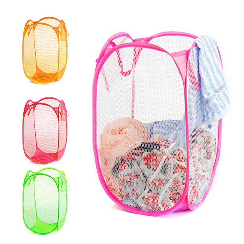 Sammenklappelig vask tøj op hæmmer vasketøjskurv mesh opbevaring nylon bin