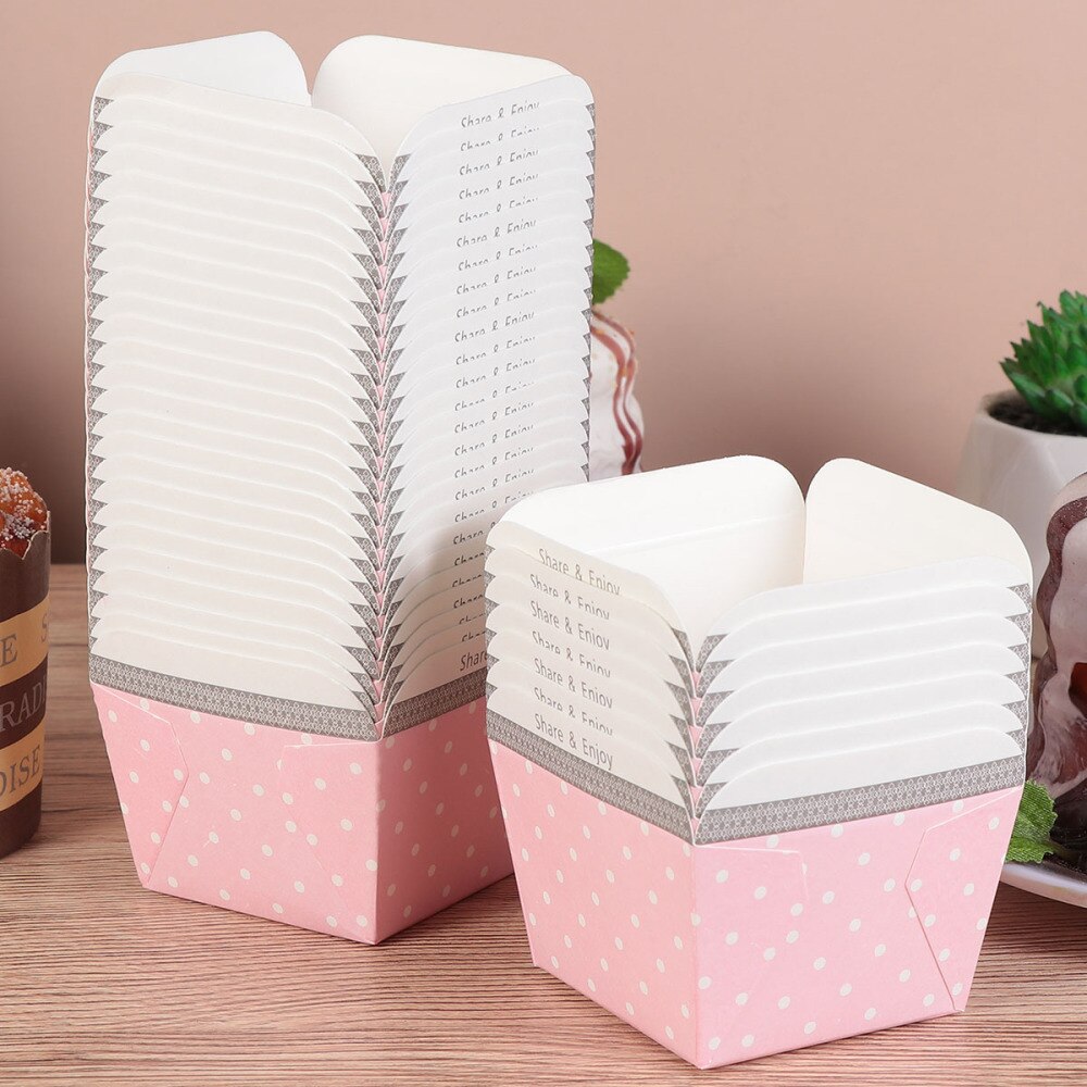 100 Stuks Paper Cupcake Cups Vierkante Wegwerp Cake Cup Hittebestendig Dessert Bowls Mini Cake Box Feestartikelen (blauwe Stip): Pink