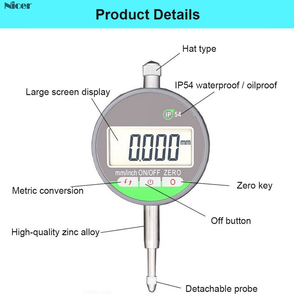0.001mm Electronic Micrometer 0.00005" Digital Micrometer Metric/Inch Range 0-12.7mm 0-25.4mm Dial Indicator Gauge IP54