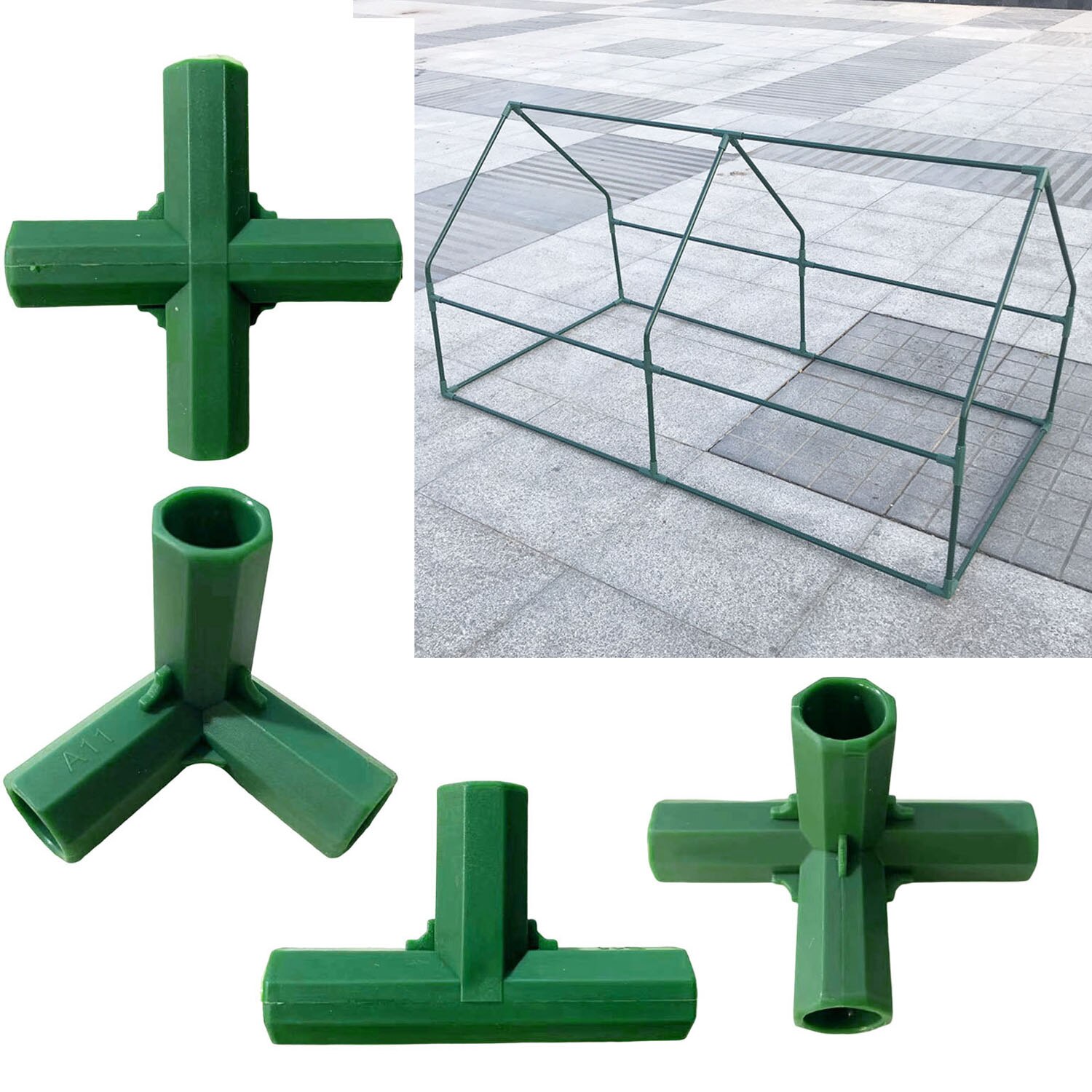 Conector de tubería de 11mm para invernadero, marco de plástico PE, 3 vías, soporte para plantas, bricolaje