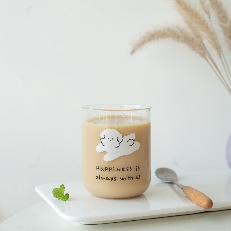 300ml koreanska tecknade glasborosilikat värmebeständig kaffemugg hushållsfrukost mjölkmuggar juice kopp hem drinkware