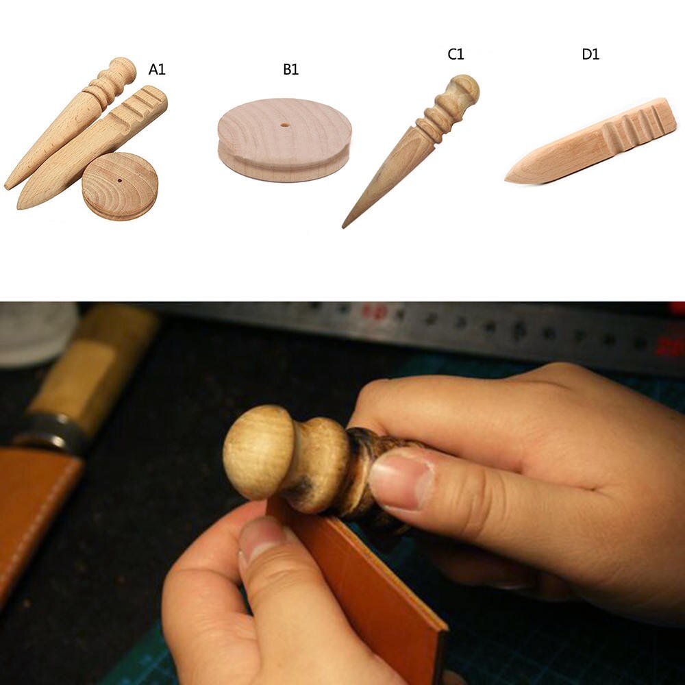 Multi-Size Wood Slicker Leather Leathercraft Solid Wood Round Burnishing Polished Edge Leather Craft Working Tool