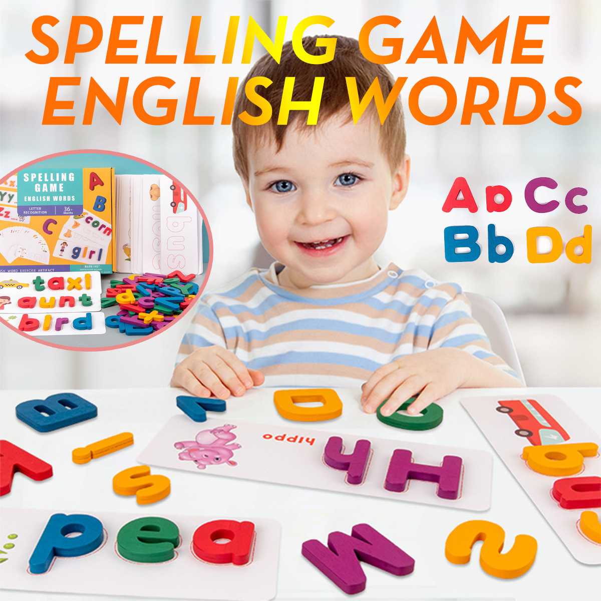 Wooden Alphabet Letter Learning Cards Toy Set Word Spelling Practice Game English Letters Word Spelling Card Toddler Education