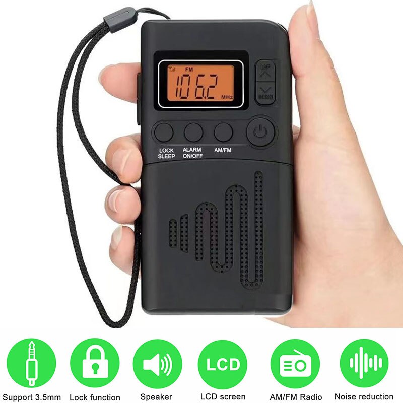 Mini Radio FM AM portátil con pantalla Digital LCD, altavoz de Radio con conector para auriculares de 3,5mm, 2 pilas AAA, fuente de alimentación (no incluidas)