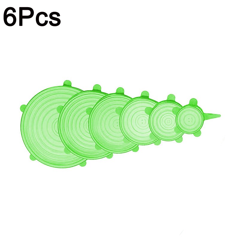 6 Stuks Silicone Stretch Deksels Herbruikbare Luchtdicht Silicone Voedsel Cover Ecofriendly Verse Cover Keuken Siliconen Vershoud Deksels: Green
