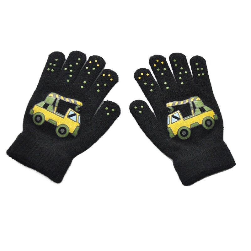 freundlicher Winter Warme Handschuhe für 6-12Jahre Jungen Und Mädchen Nette Bau Lkw aufbringen Kind Weiche Gestrickte Fäustlinge: T4