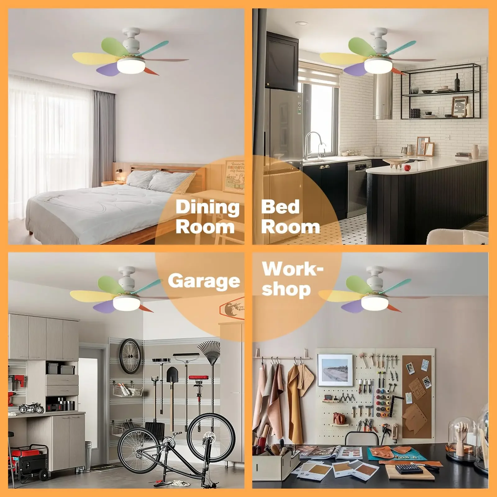 Ventiladores de techo Luz E27 LED 40W con función de atenuación remota Luz de ventilador de techo para dormitorio Garaje Estudio Cocina y uso doméstico