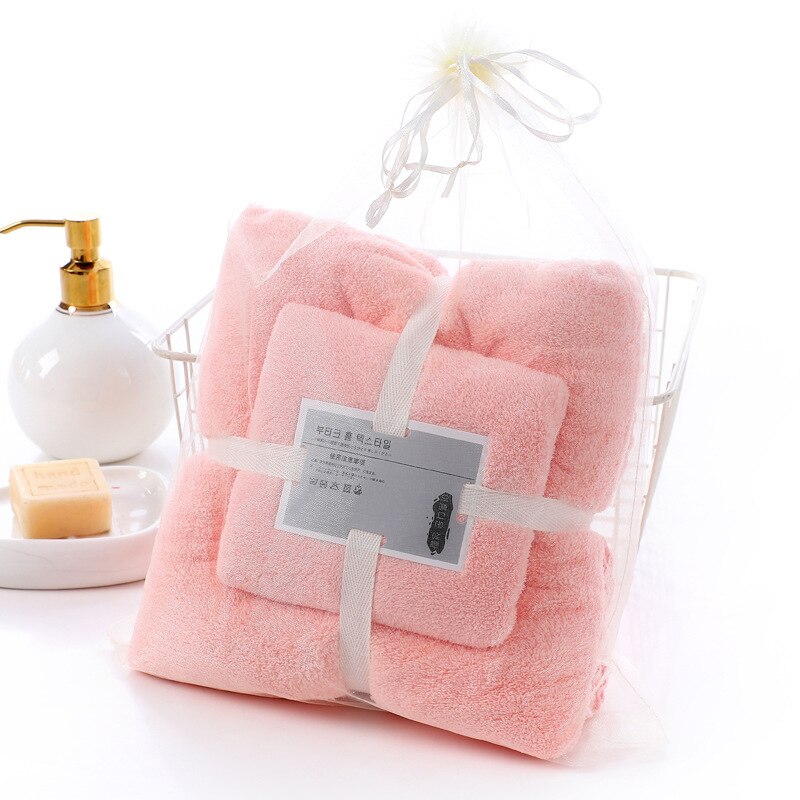 2Pcs Badhanddoek + Handdoek Set Hoge-Dichtheid Coral Fleece Volwassen Zachte Absorberende Facial Handdoek Huishoudelijke Badkamer Handdoeken: Orange pink