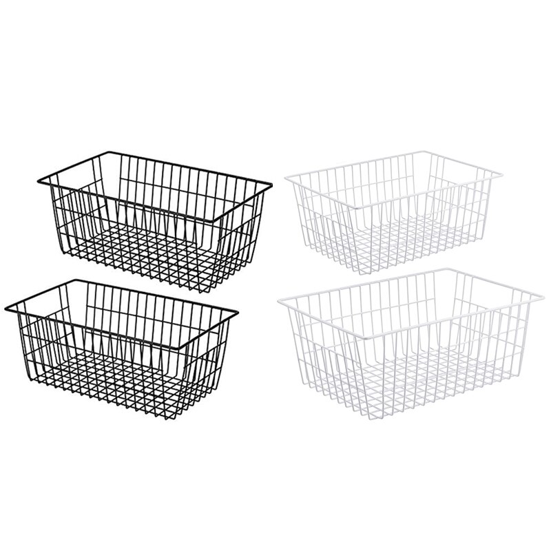 2 Pack Wire Storage Baskets, Farmhouse Metal Wire Basket Freezer Storage Organizer Bins with Handles