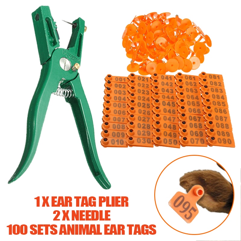 1Set Animal Ear Tag Plier with 1-100 Number Spare Pins Plastic Livestock Cow Cattle Ear Tag Animal Tag Ear Tag Applicator