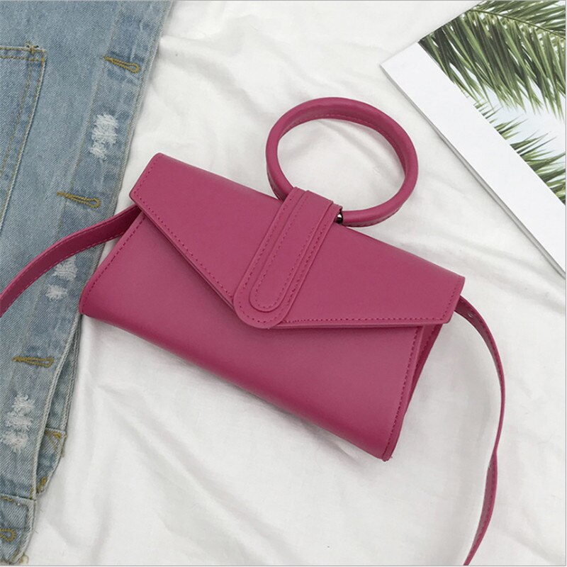 Dames casual pu leren crossbody tas magnetische gesp eenvoudige schoudertas kleine frisse messenger bag dames crossbody tas: Felroze