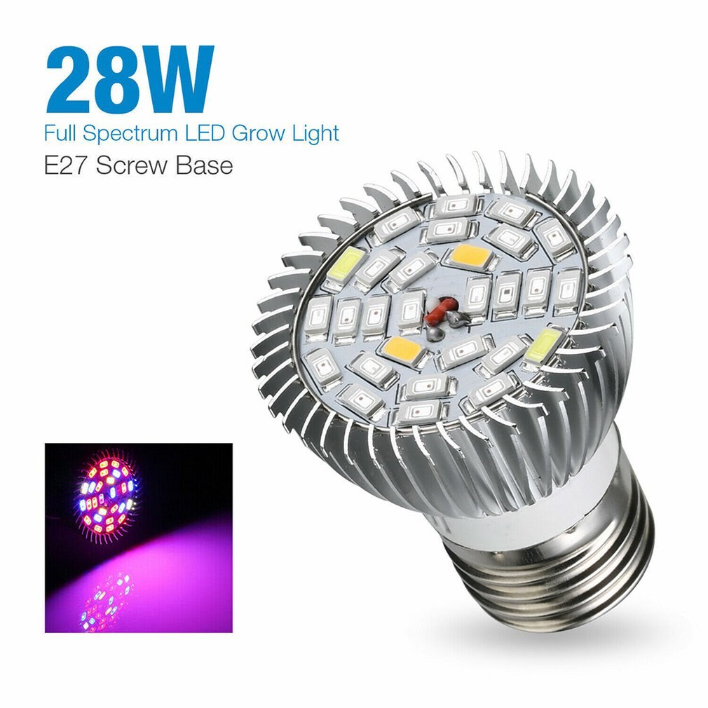 28w Indoor Flowers Grow Seedlings Plant Growth Bulb E27 Full Spectrum Flat Spotlight Plants Fill-in Light