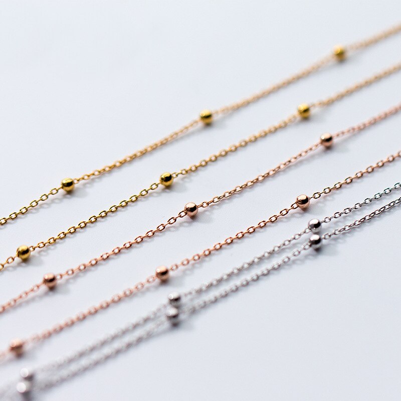 Mloveacc  s925 silberkette für damen, schlichte Halsband-halskette mit 925 sterlingsilberperlen, sommerliche schlüsselbeinkette