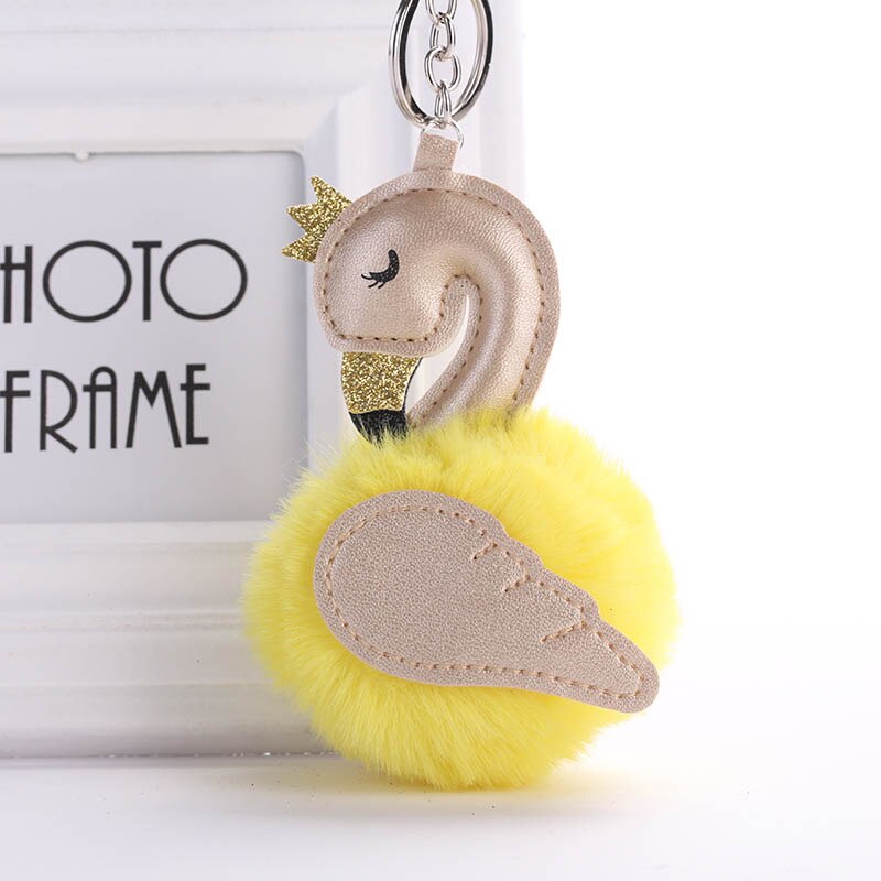 Leuke Roze Flamingo Sleutelhanger Vrouwen Konijnenbont Pompoms Zwaan Auto Sleutelhanger Houder Tas Charm Hanger Party Accessoires Cadeau: hkk011