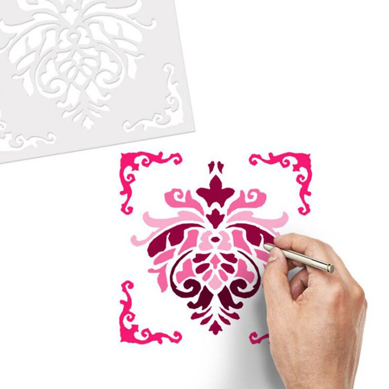 1pc Theme Drawing Lace Ruler Stencil Bullet Journal Painting Template Cake Spray Pattern West Point Decor Office School Supplies: Burgundy