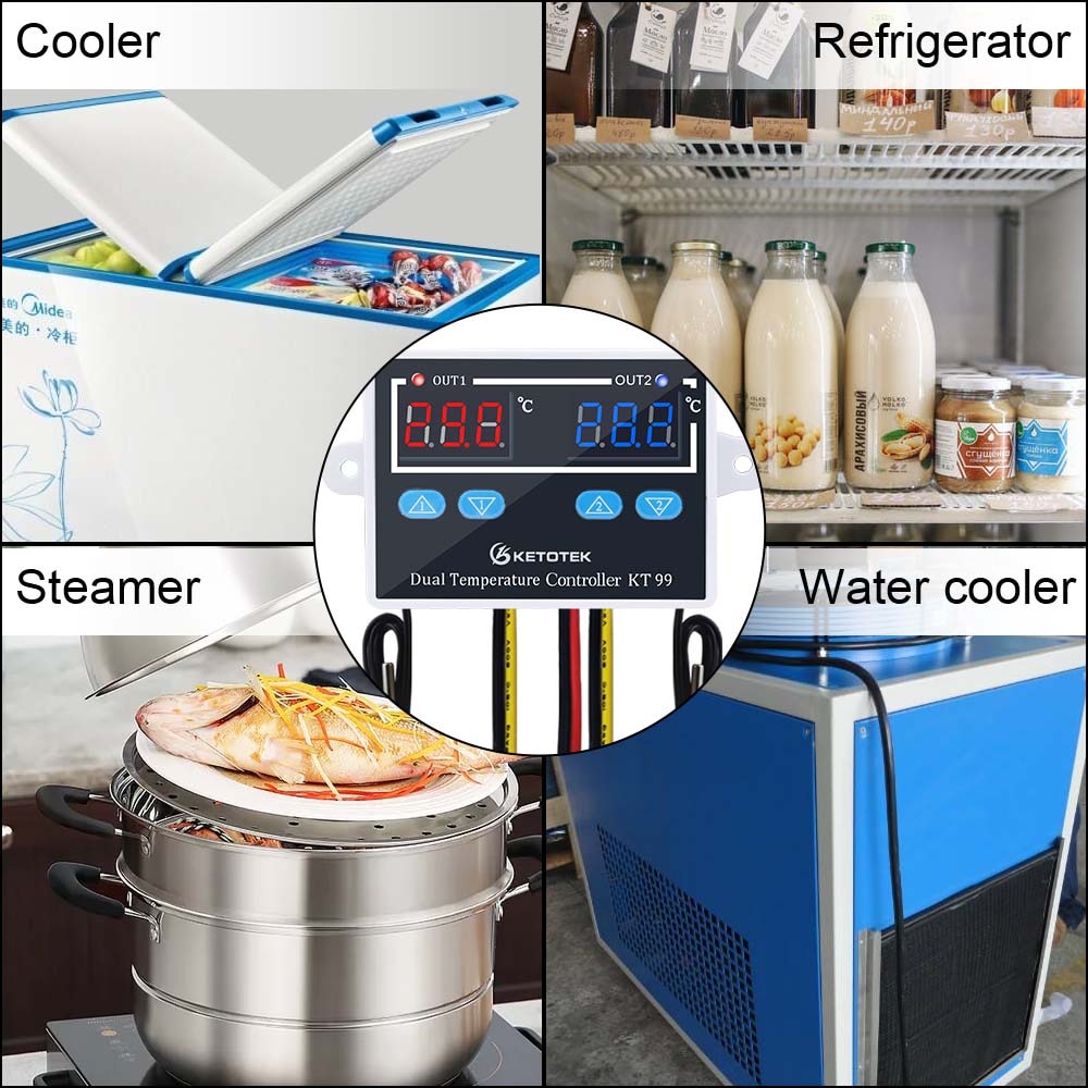 Termostato Digital para incubadora, controlador de temperatura, Control de enfriamiento de calefacción con sonda Dual, 12V, 24V, 220V, KT99
