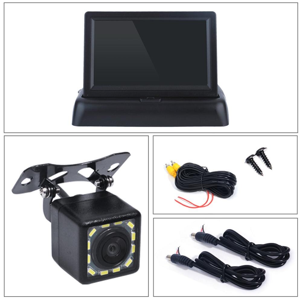 GSPSCN Nacht Vison Rückansicht infrarot Sicherung-Kamera Mit 4,3 "Farbe LCD Auto Video Faltbare Monitor Bausatz Auto Parkplatz unterstützung: Monitor 12 LED