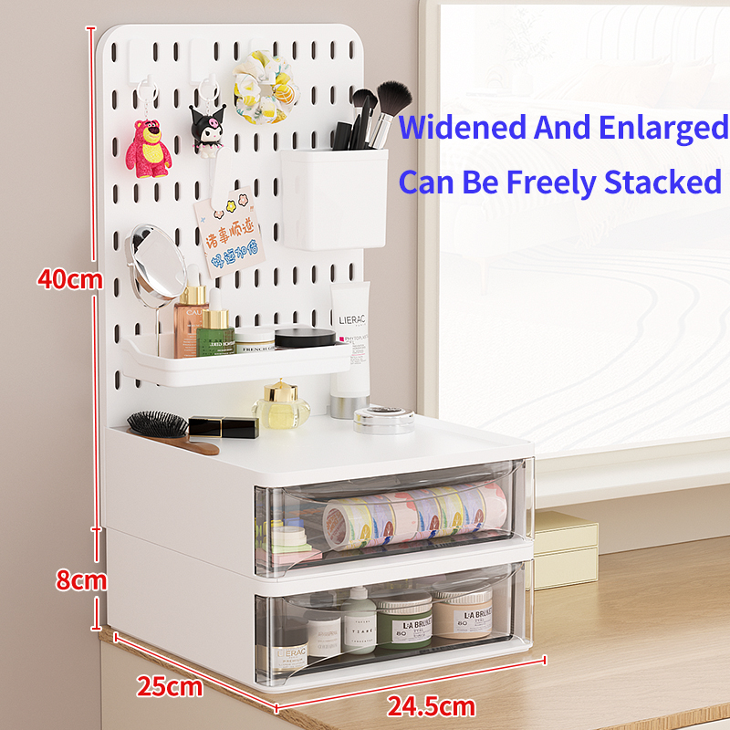 Pegboard de escritorio de oficina con estantes de almacenamiento y cajas de almacenamiento, cajones de gran capacidad y de combinación libre.