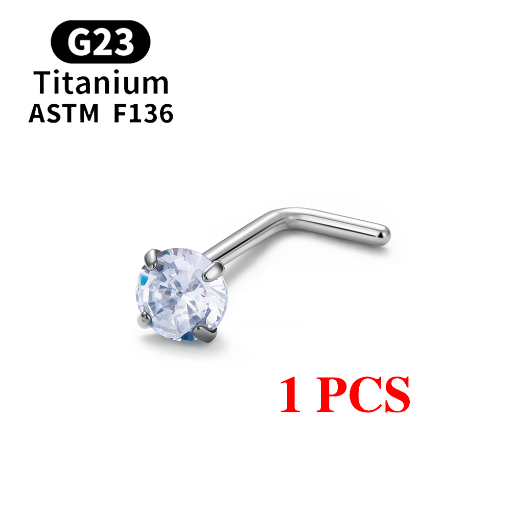 1/10 Uds ASTM F136 G23 Piercing de titanio para la nariz 20G tachuelas para la nariz en forma de L con circonita 2-3mm anillos para la nariz joyería para Piercing de la nariz
