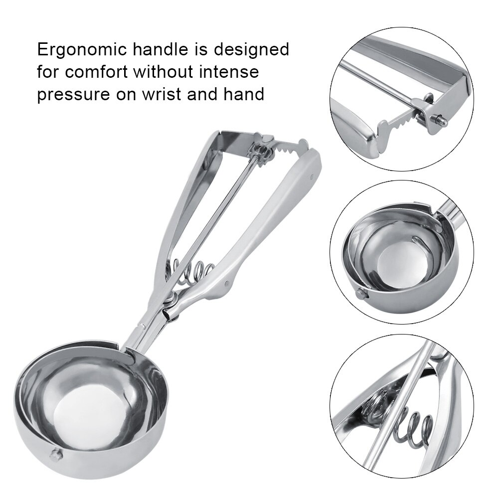 2 Size Stainless Steel Ice Cream Scoop Cookie Scoop Ice Cream Scoop Trigger Spring Handle Kitchen Accessories