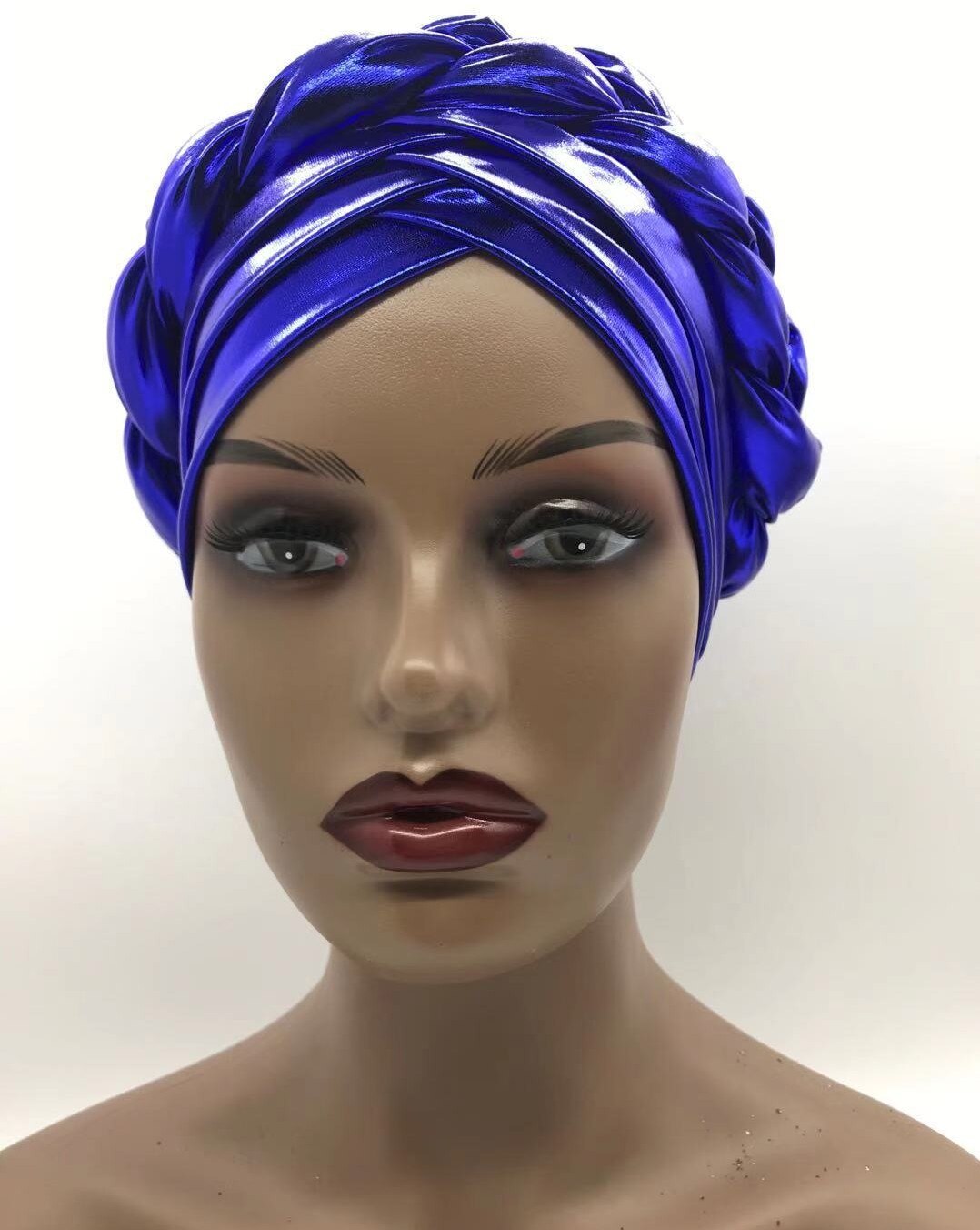 African Braid Turbans For Women Auto Gele Headties Nigerian Female Turban Caps Cross Ready To Wear Head Wraps Bonnet: Blue