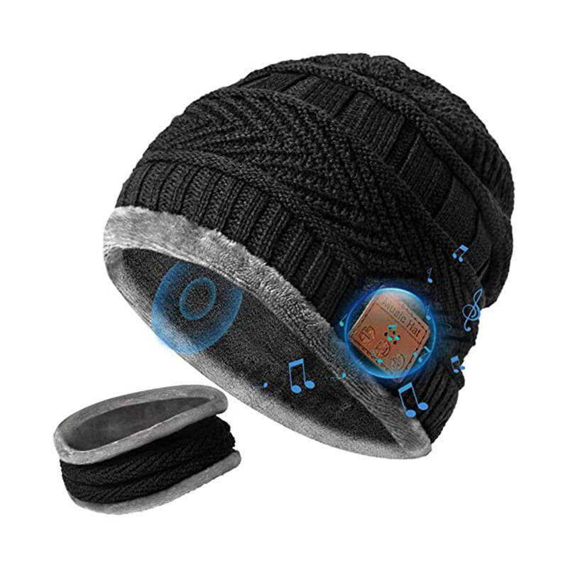 Udendørs vinter varm skiløb ridning hat bluetooth beanie med tørklæde bluetooth genopladelig håndfri hovedhue til mænd og kvinder: Default Title