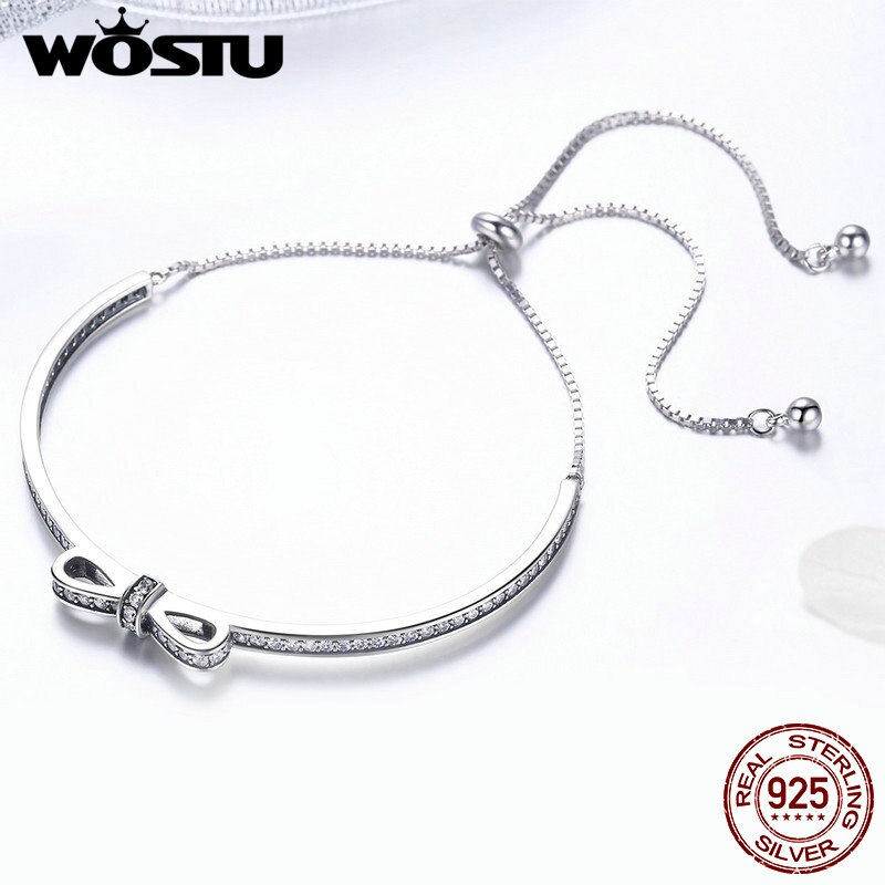 WOSTU nouveauté 925 en argent Sterling étincelant chaîne de nœud papillon réglable Bracelet Bracelet pour les femmes S925 bijoux CQB108