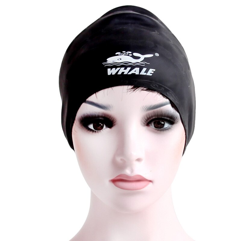 WHALE Men Swimming Caps Silicone Adult Waterproof Women 3D Swimming Hat Cover Protect Ear Pool Bath Cap Badmuts: Black
