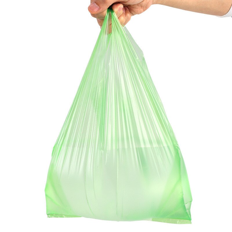 100pcs Green Plastic Bag Supermarket Grocery Shopping Disposable with Handle Vest Bag Kitchen Storage Clean Garbage Bag
