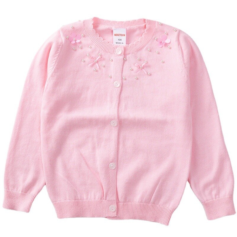 Children Knitted Cardigan Girls Sweater 2022 Spring Summer O-Neck Baby Sweaters Kids Clothes Toddler Coat 2-7y Pearls