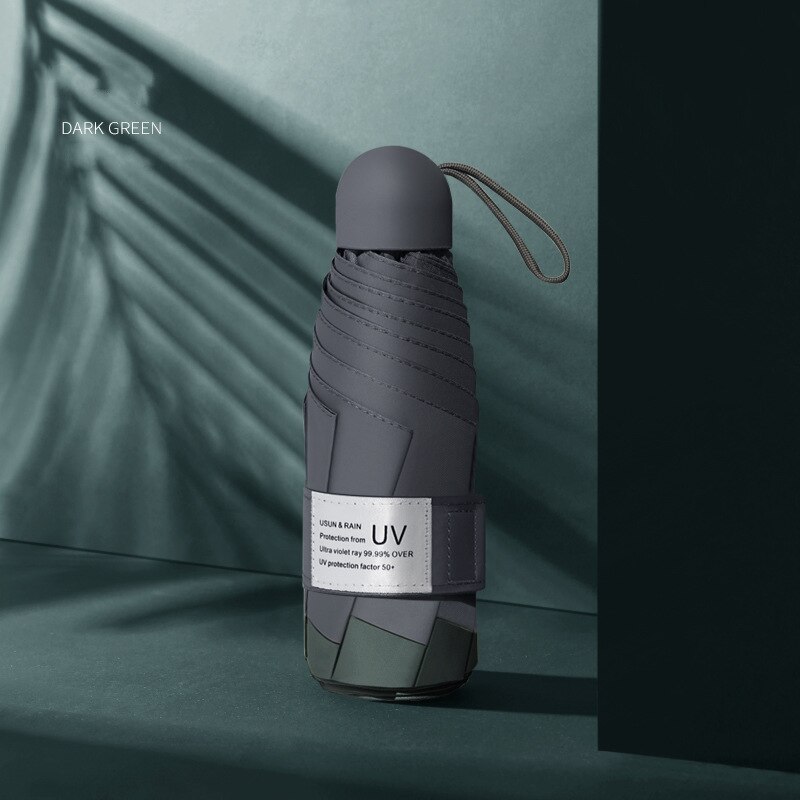 8 ribber mini paraplyer vindtett anti -uv 5 sammenleggbar vinyl paraply bærbar reise regn kvinner menn låve lomme paraply parasoll: Grønn 6 ribber