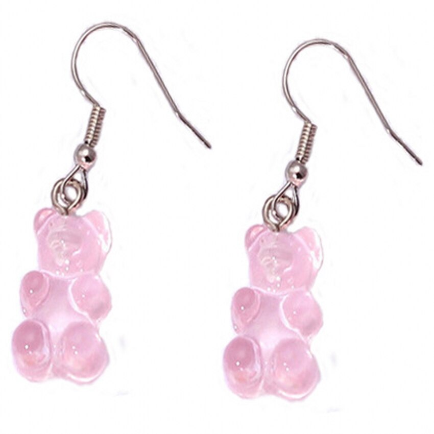 1 paar Karikatur Nette Bären Ohrringe Bunte Kristall Gummibärchen Haken Tropfen Ohrring Süssigkeit Farbe Weihnachten Schmuck: Rosa