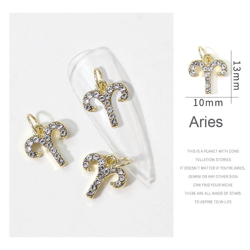 12 Personal Zodiac Nail Piercing Charm Star Sign Trendy Dangle Pendants Constellation Hoop Unique Heart Nail Pendants Charm 10pc: Aries