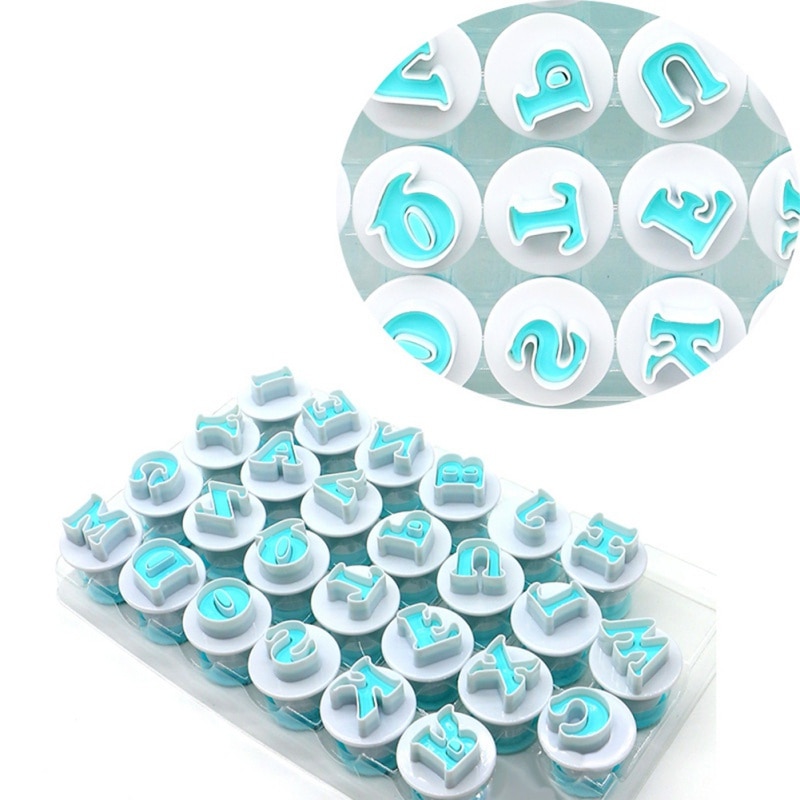 Bagning form bogstav fondant kage udstikker 26 stk store & små bogstaver alfabet og 10 stk nummer kage dekorationsværktøj