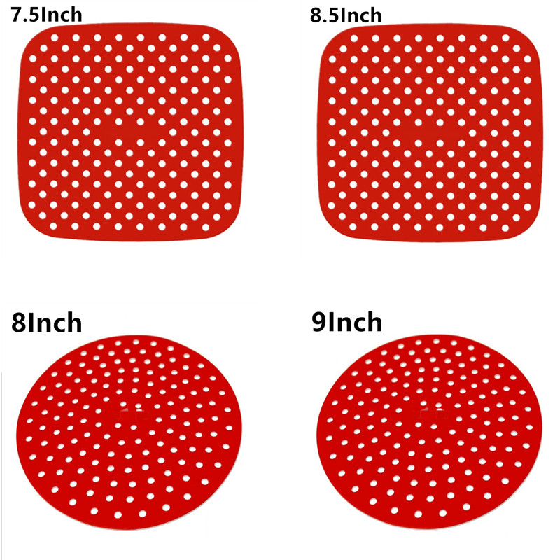 Alfombrilla antiadherente para freidora de aire de 4 piezas, cesta de silicona de grado alimenticio para freidoras de aire de 7,5 a 9 pulgadas, almohadillas para olla al vapor: Red 4pcs