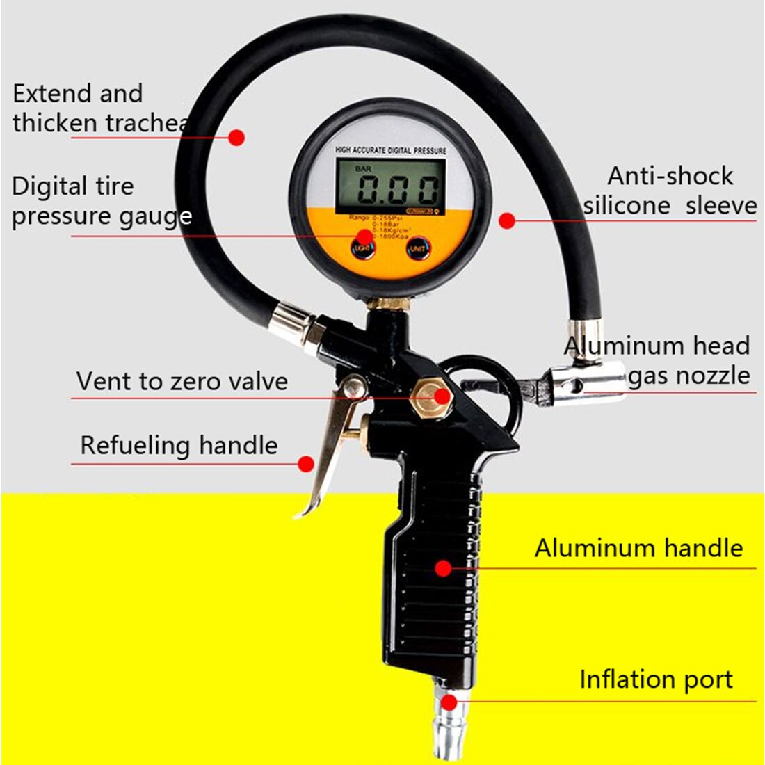 0-220 psi bil digital lcd-skærm luftdæktrykmåler bil dæk lufttryk inflator gauge monitor eu / us / ja