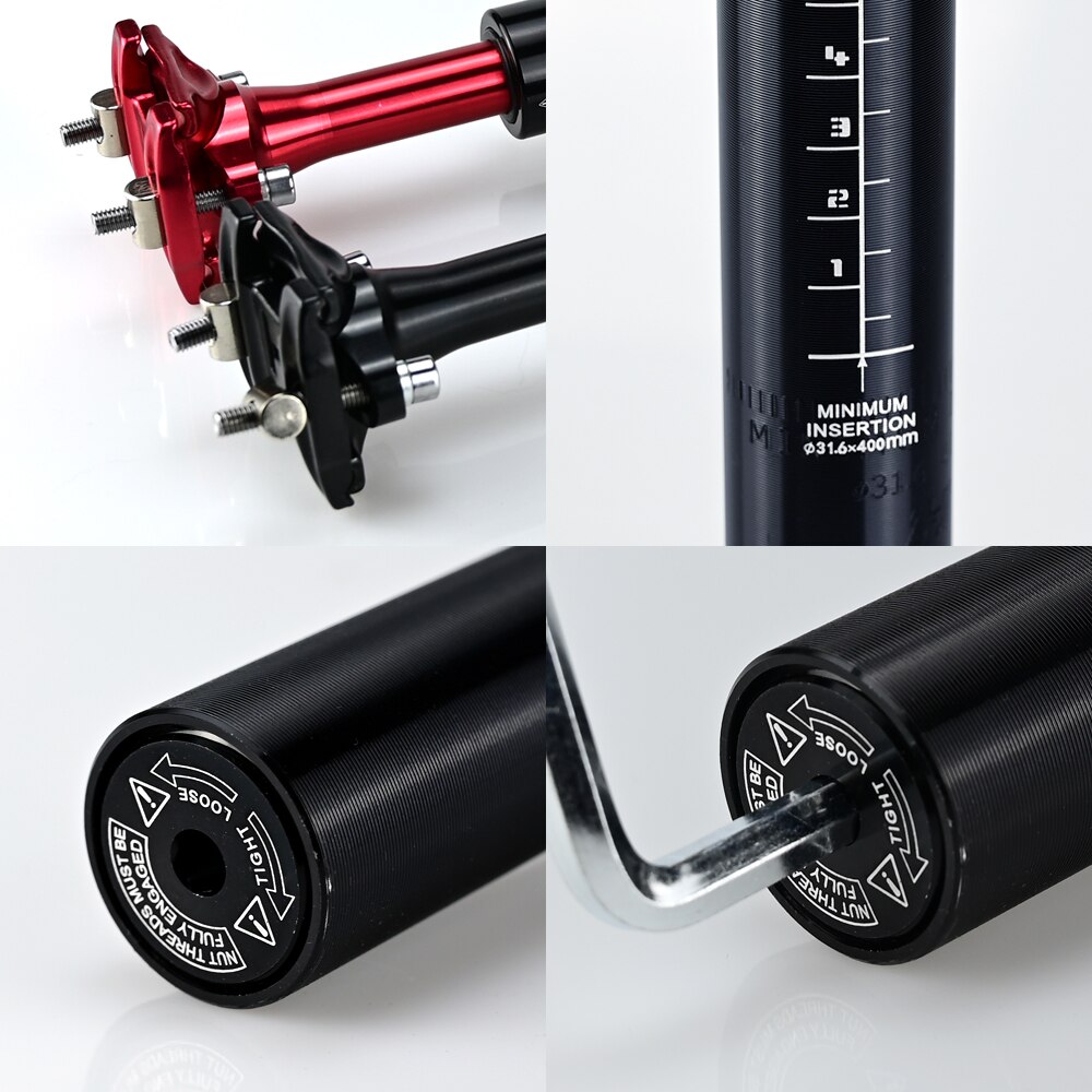 LUNJE Bike Seatpost 400mm Spring Suspension Damping Dropper Telescopic Seatpost 27.2/28.6/30.4/30.9/31.6mm MTB Bicycle Seat Post
