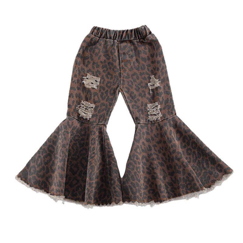 2020 di Autunno della molla Del Bambino Del Bambino Delle Ragazze Dei Pantaloni Del Chiarore Del Leopardo Stampato Campana Gonne E Pantaloni Strappato I Pantaloni 1-6Years