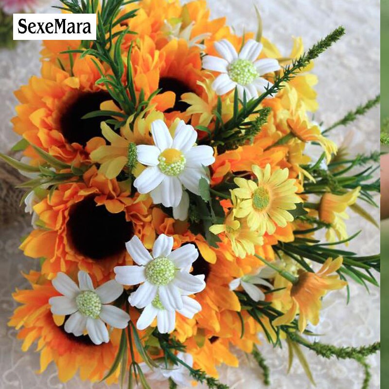 SexeMara Yellow sunflower bride holding flowers artificial flowers wedding wedding bride photo holding flowers