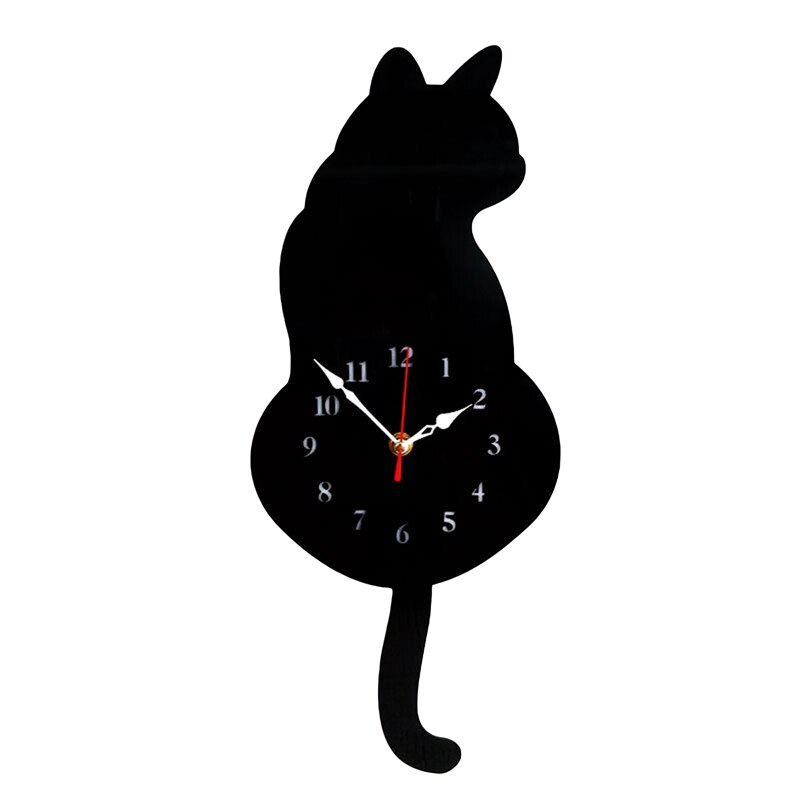 Cat Quartz Clocks Pendulum Clock Swinging Tail Wall Clock Wall Quartz Needle Wall Watch Clocks Bedroom Home Decor: BK