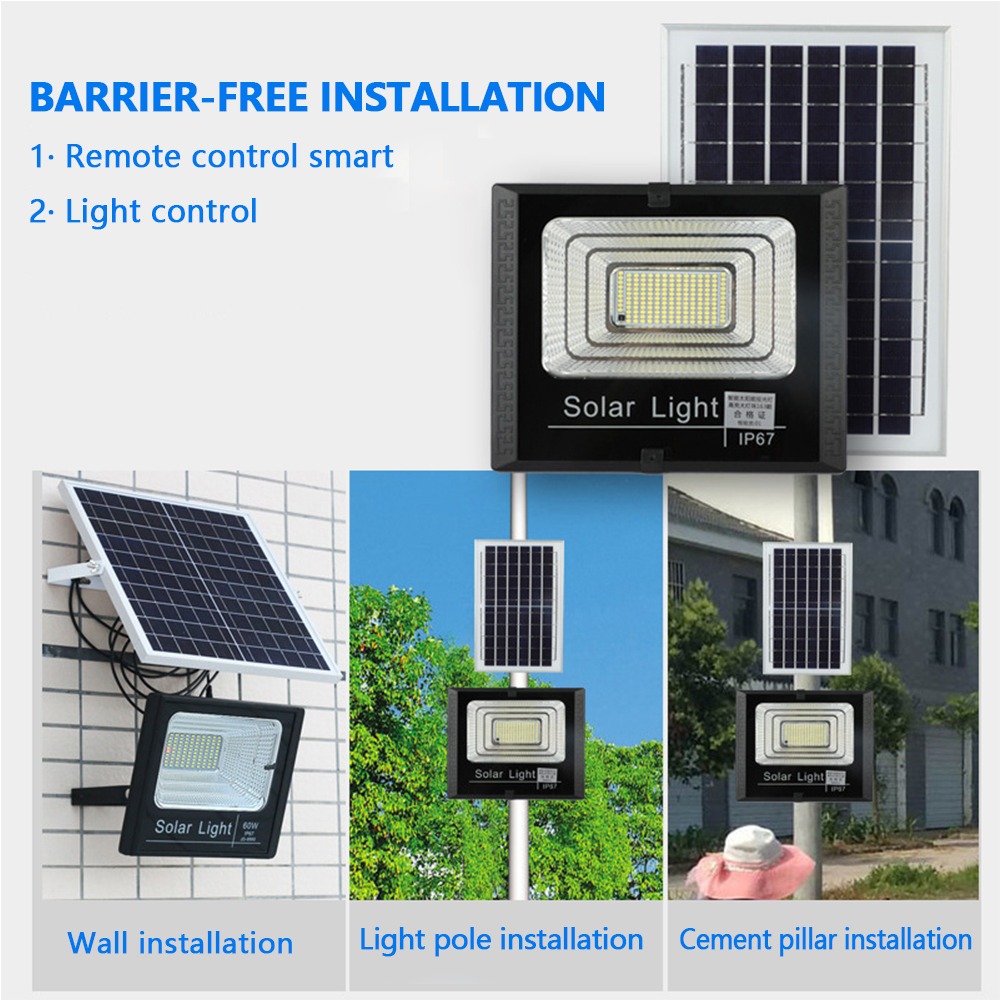 LED Solar Light Outdoor 50W 100W 200W 300W 500W Afstandsbediening Waterdicht IP67 LED Zonne-energie Spotlight Villa Straatverlichting