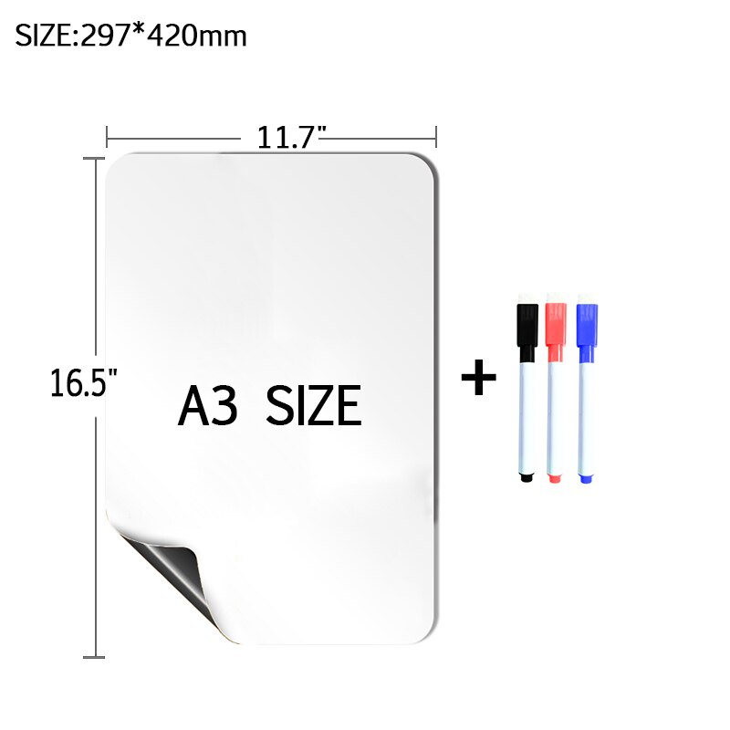 A3Size Magnetische Zachte Whiteboard Dry Erase Board Kalender Magneet White Board Pen Bericht Memo Tekening Schrijven Muursticker: A3R-3Pen