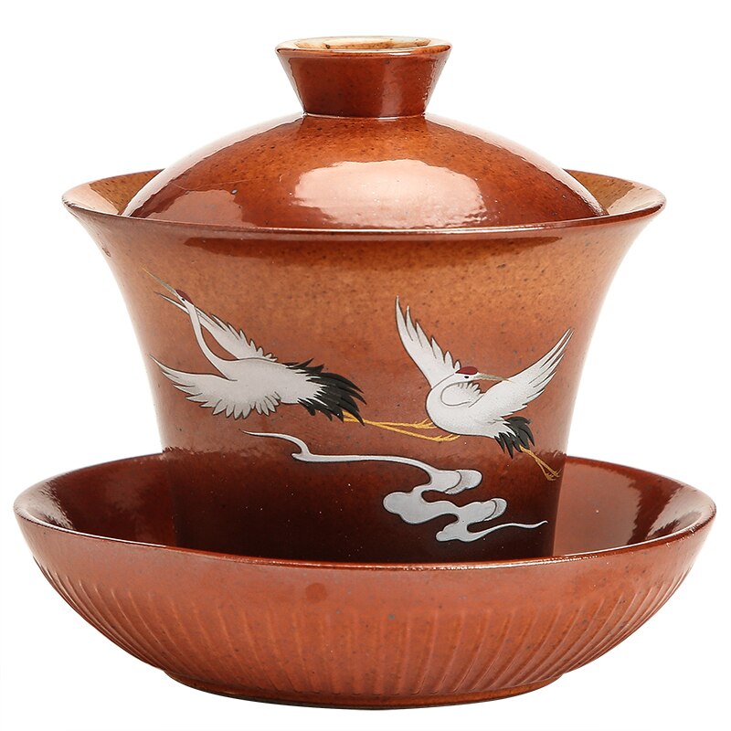 Keramische Gaiwan Thee Kom Kop Handgeschilderd Crane Terrine Chinese Kung Fu Thee Set Drinkware