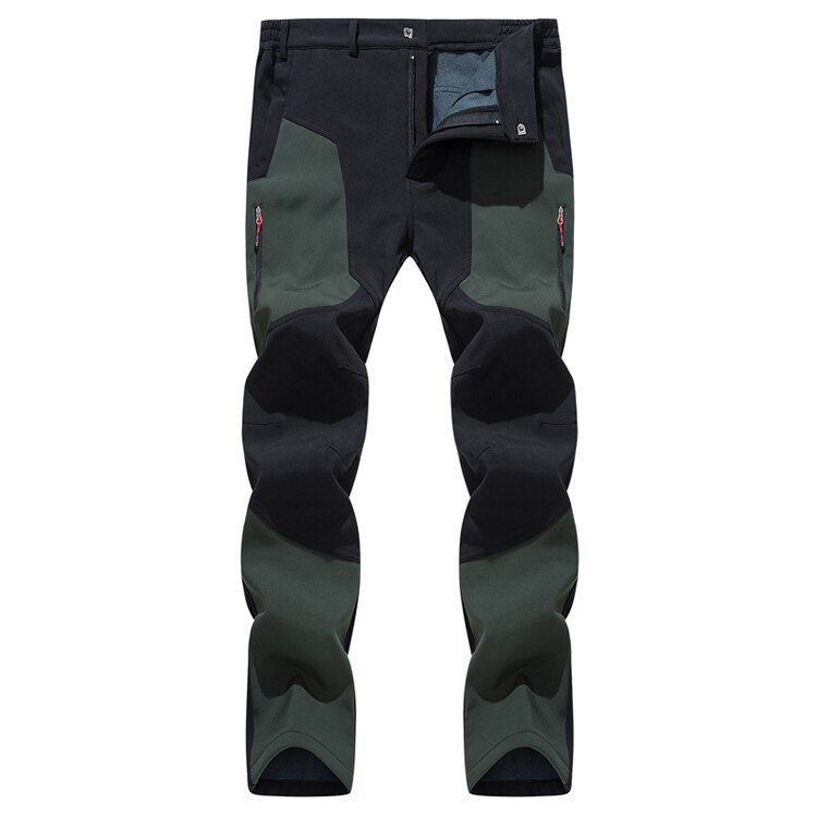 TRVLWEGO Winter Men Trekking Pants Sports Hiking Camping Fleece Water Resistant Cycling Very Warm Thickening Splicing Trousers: Green / L