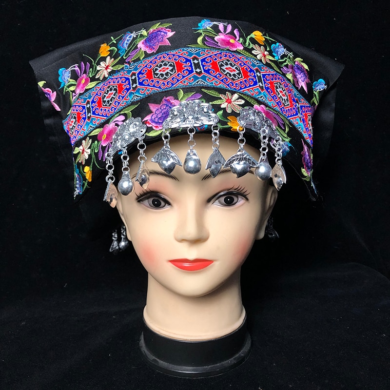 Women Embroidered Miao Headdress Chinese Minority dance Headpiece Miao Hat Chinese Minority Folk Dance Accessories