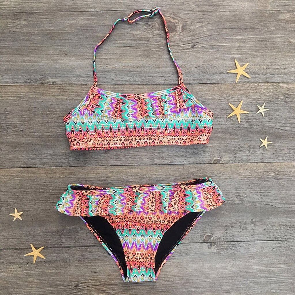 Print Swimwear Sets Teen Children Girls Africa Style Swimsuit Beach Swimwear Bikini Set Bra+Underpants Bikini Sets badpak